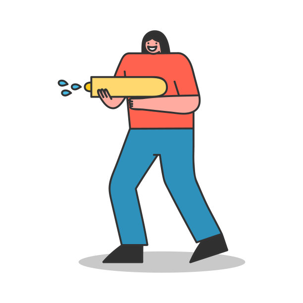 女孩泼水，玩水枪。清新夏日户外游戏概念图片下载