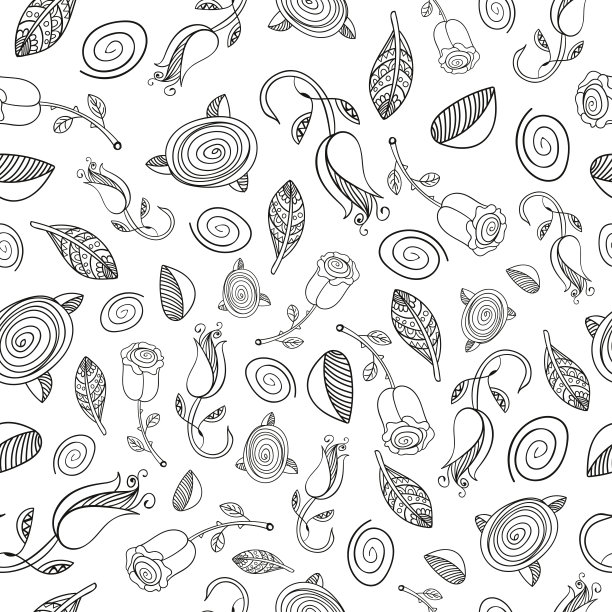 手绘奇异花无缝图案。图片下载