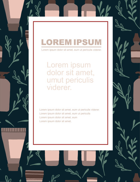 广告传单或贺卡设计与图标天然有机化妆品在塑料包装平面矢量插图绿色背景与绿叶图片下载