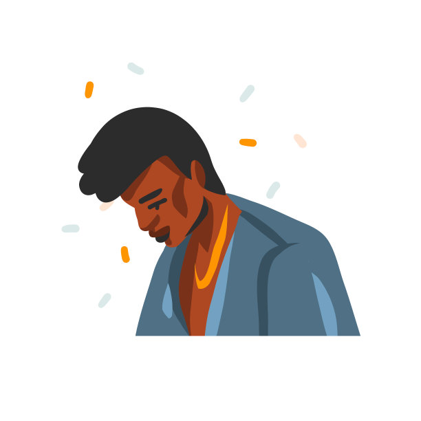 手绘矢量抽象股票图形插图与年轻快乐黑人非裔美国美人男子肖像，在时尚服装上孤立的白色背景。图片下载