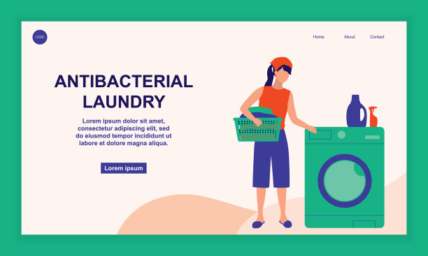 用洗衣机洗衣服的女人。家务和家务概念。矢量平面卡通插图。图片下载