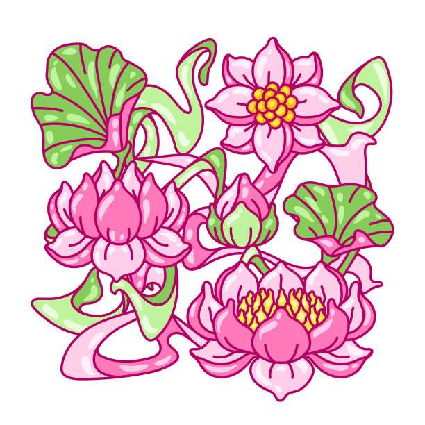 背景与荷花。新艺术复古风格。图片下载