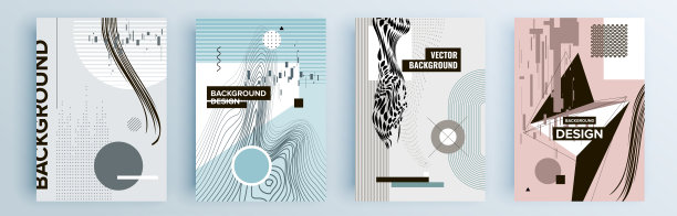现代抽象封面集，最小封面设计。彩色几何背景，矢量插图。图片下载