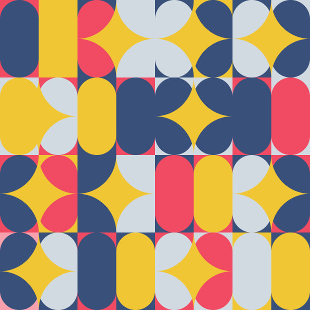 现代矢量抽象无缝几何图案与半圆，圆形和方形复古斯堪的纳维亚风格。插图与几何图形。图片下载