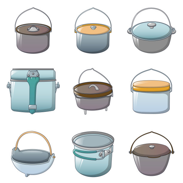 大锅水壶万圣节图标集，卡通风格图片下载