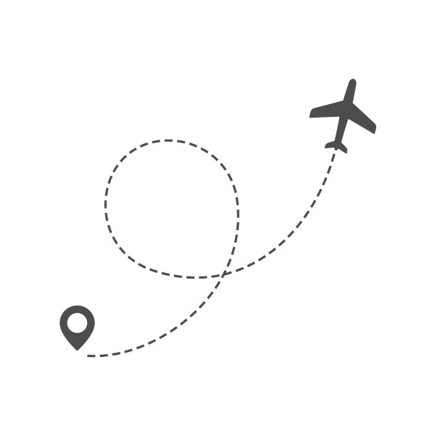 以虚线表示飞机航路轨迹，并带有定位销。图片下载