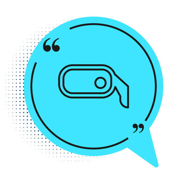 黑色线汽车后视镜图标孤立在白色背景。蓝色语音气泡符号。矢量图图片下载