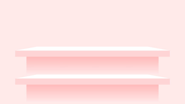 墙壁上的木板搁板，红色柔和的色彩，现代的搁板用于展示展示在空间墙面房间，可爱别致的柜台桌木质面板用于装饰，空白的桌面面板作为背景，复制空间图片下载