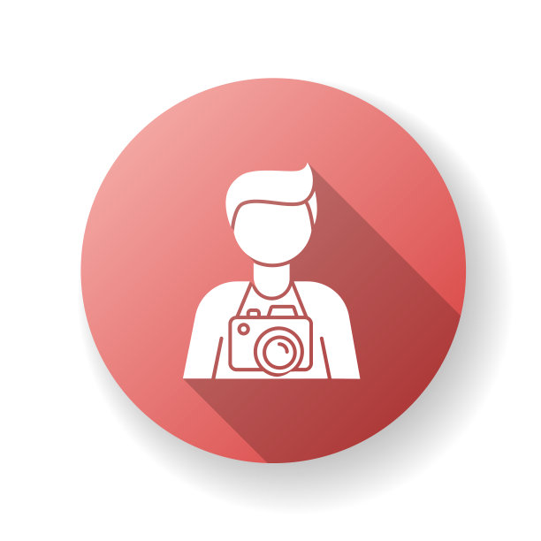 自由摄影师，操作人员红色平面设计长阴影字形图标。摄影记者、狗仔队、摄影师。摄影工作室的员工。摄影艺术。剪影RGB彩色插图图片下载