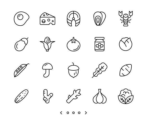 食品和蔬菜线图标设置图片下载