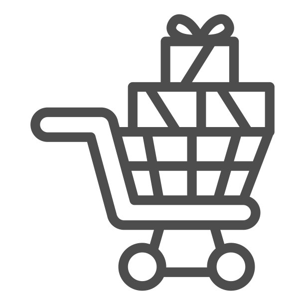 购物车与礼盒线图标，购物概念，购物车满礼物标志上的白色背景，超市购物车与框图标轮廓风格的移动，web。矢量图形。图片下载