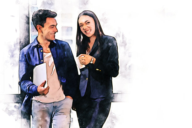 抽象商业伙伴的谈话和讨论的水彩插图绘画背景。图片下载