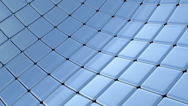 简单的平面曲面由蓝色金属闪亮的立方体制成图片下载