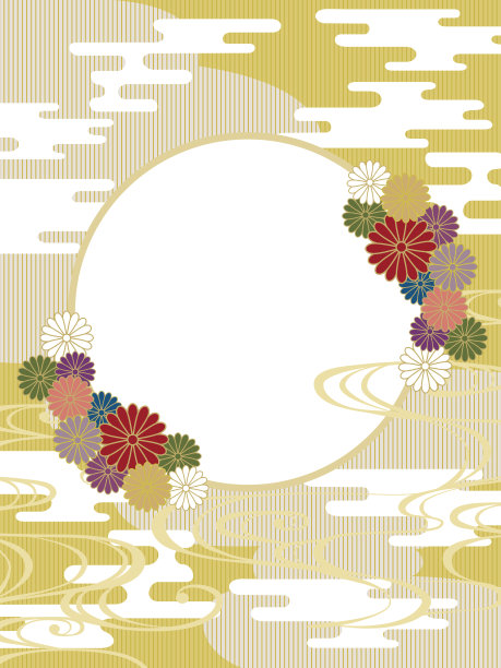 日本图案米黄色金色简单的云背景材料菊花图片下载