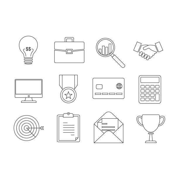 为金融营销业务量身打造的12款业务轮廓图标。图片下载