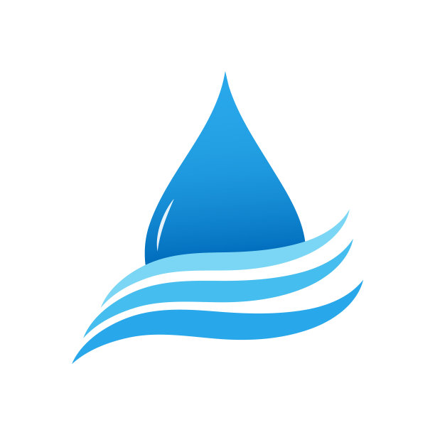 水滴蓝色梯度与海浪标志设计孤立在白色抽象背景图片下载