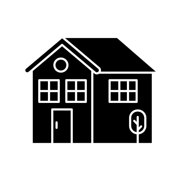 家黑色字形图标。住宅抵押贷款。房地产报道。别墅出租。有门窗的城市住宅。白色空间上的剪影符号。向量孤立的插图图片下载