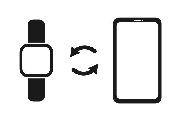 举例说明手机和智能手表。健身追踪器和智能手机连接图标。工具设备图片下载