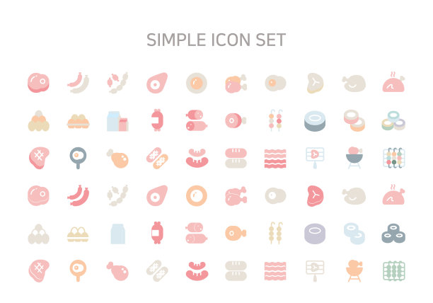 肉类类型和烹饪扁平图标图片下载