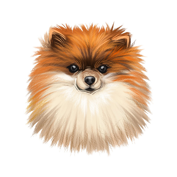 德国斯皮兹小狗品种数字艺术插图孤立在白色。流行的小狗肖像与文本。可爱的宠物手绘肖像。图形剪辑艺术设计。图片下载