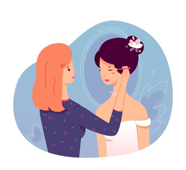 伴娘大师做化妆新娘矢量图片下载