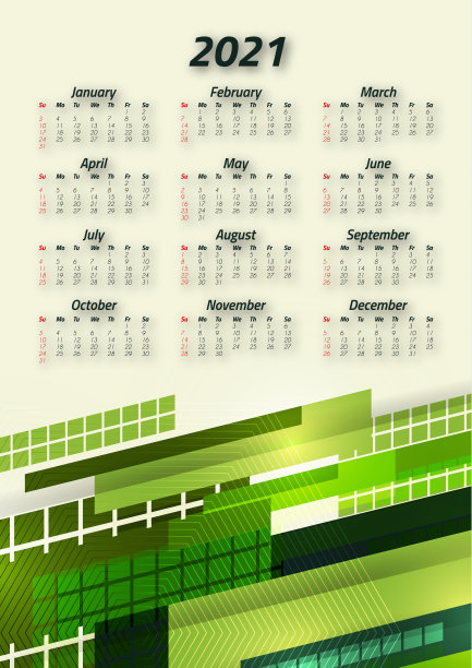 创意商业日历2021年，12个月。明亮的企业设计，传单，宣传册，广告。向量图片下载