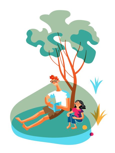 父亲在树下给女儿读书图片下载