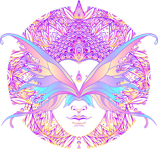 彩虹色蝴蝶神圣的几何标志图片下载