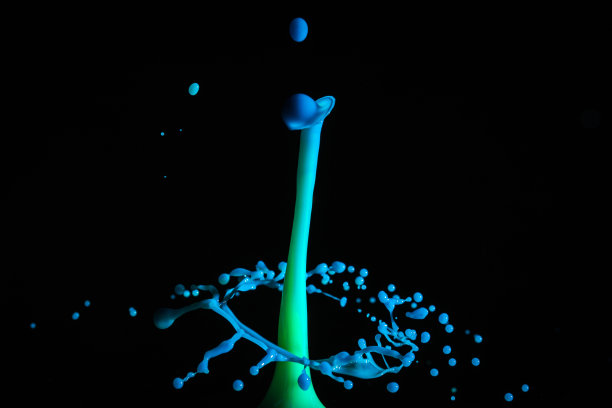 特写水花和彩色水滴。图片下载