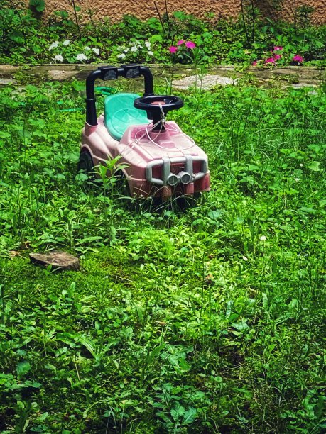 被遗弃在花园里的玩具车图片下载