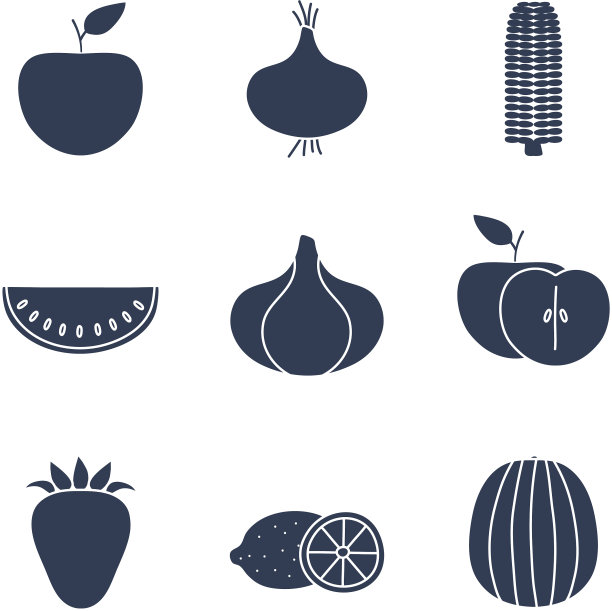 水果和蔬菜剪影风格的图标集图片下载
