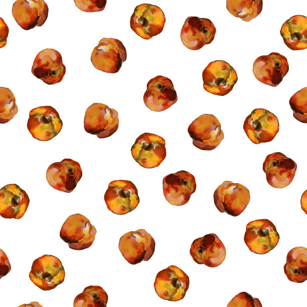 成熟黄红桃的无缝图案，白色背景。水彩插图。图片下载