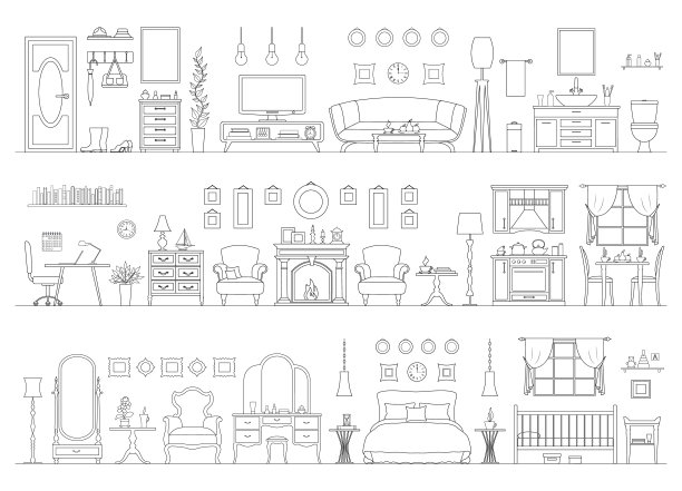 一组不同的线性内饰。向量。图片下载