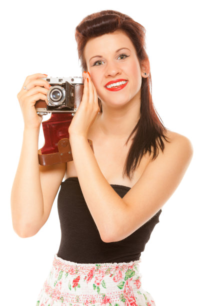 带着旧相机的可爱少女图片下载