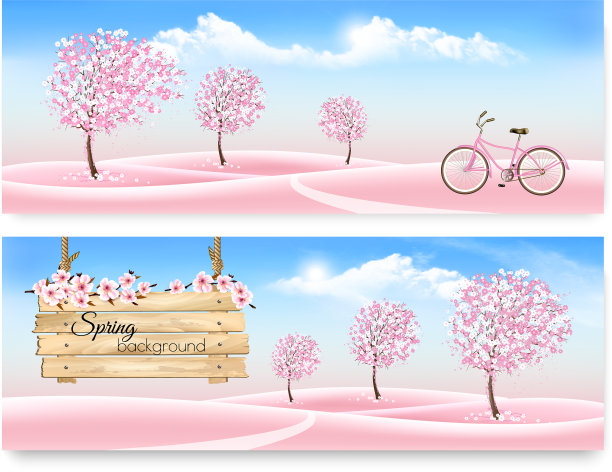 春天的自然横幅上有粉红色的樱花和图片下载
