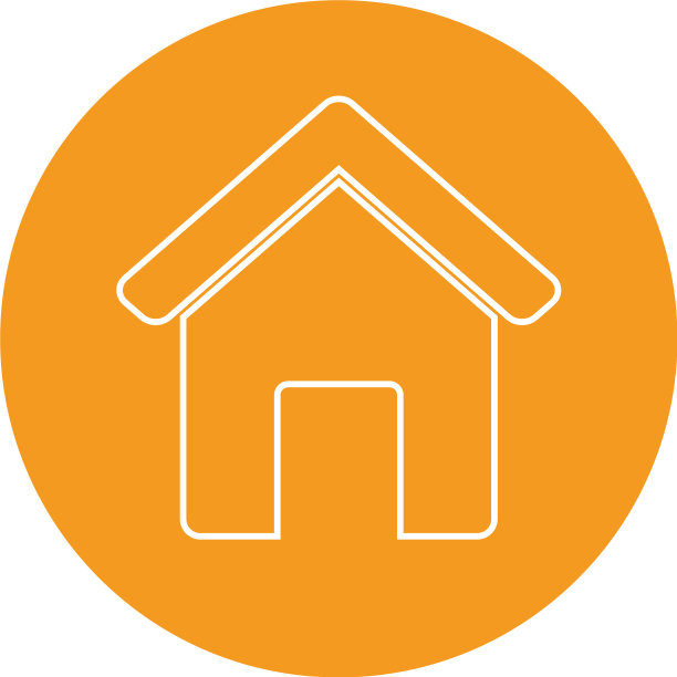房子形状图标在橙色圆圈和白色图片下载