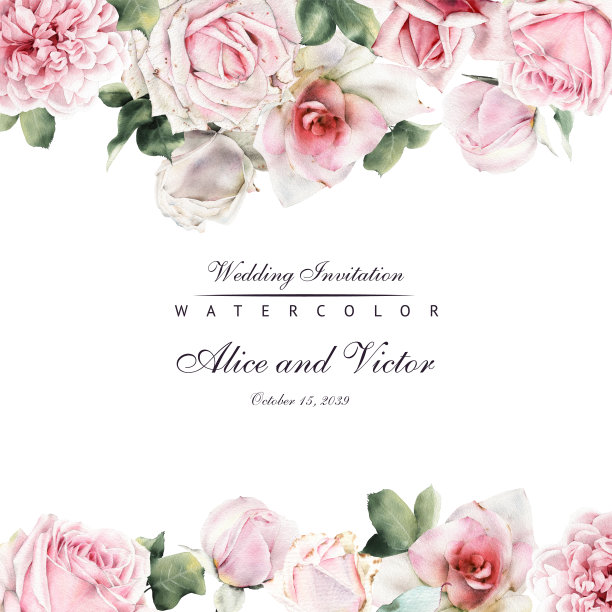 贺卡上有鲜花、水彩画，可作为婚礼、生日等节假日和夏季背景的请帖。图片下载