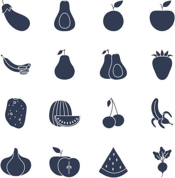 水果和蔬菜剪影风格的图标集图片下载