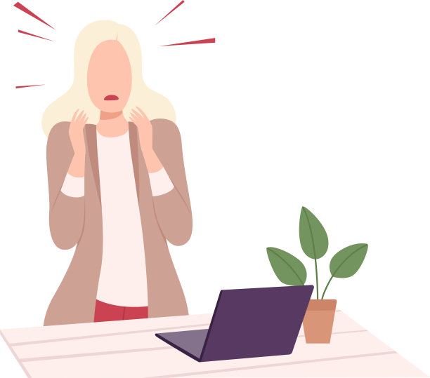 惊恐的女商人看着她的笔记本电脑图片下载