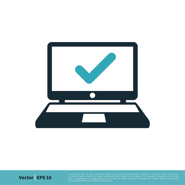 笔记本电脑，计算机检查标记图标向量标志模板插图设计。向量EPS 10。图片下载