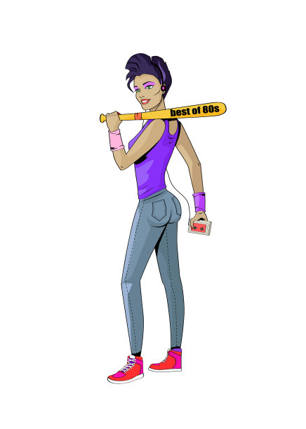 最好的80年代时尚女孩，矢量插图图片下载