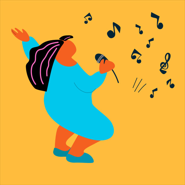 做表演的女歌手。矢量插图在抽象的平面风格图片下载