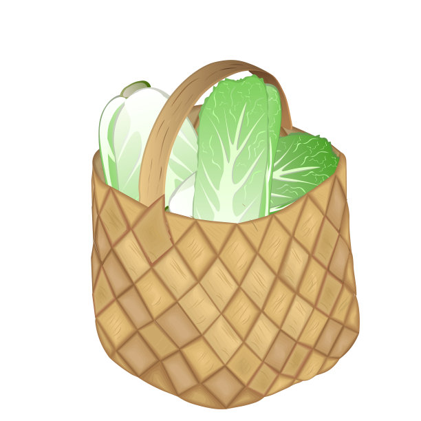 满柳条篮子，白底白菜。矢量图图片下载