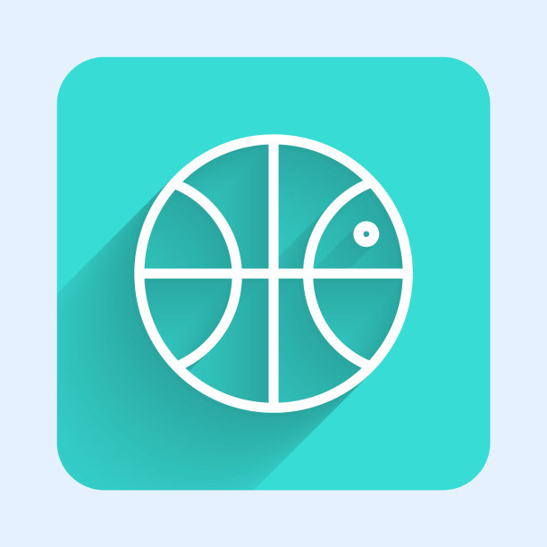 白线篮球图标孤立与长影子。运动的象征。绿色广场按钮。矢量图图片下载