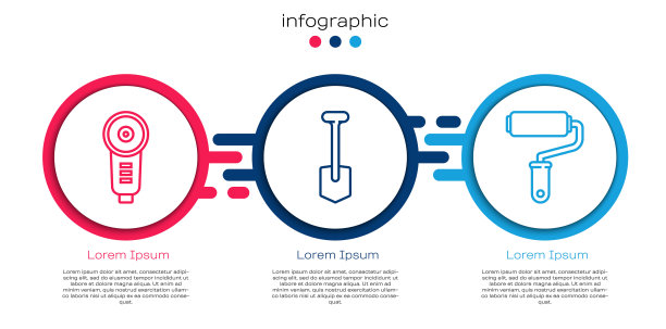 设置线角磨床，铁铲和漆辊刷。业务信息图模板。向量图片下载