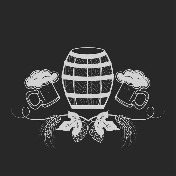 国际啤酒。德国秋季啤酒节的玻璃马克杯、啤酒花和大麦制品。图片下载