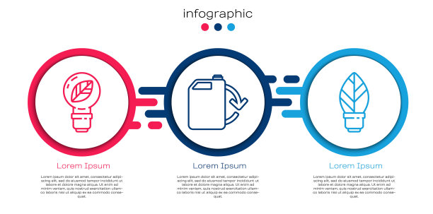 系列叶片灯泡，环保燃料罐和叶片灯泡。业务信息模板。向量图片下载