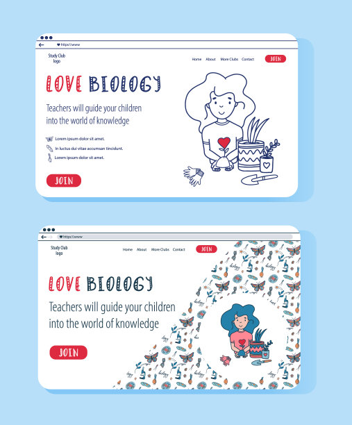 生物矢量网站模板为儿童科学俱乐部。图片下载