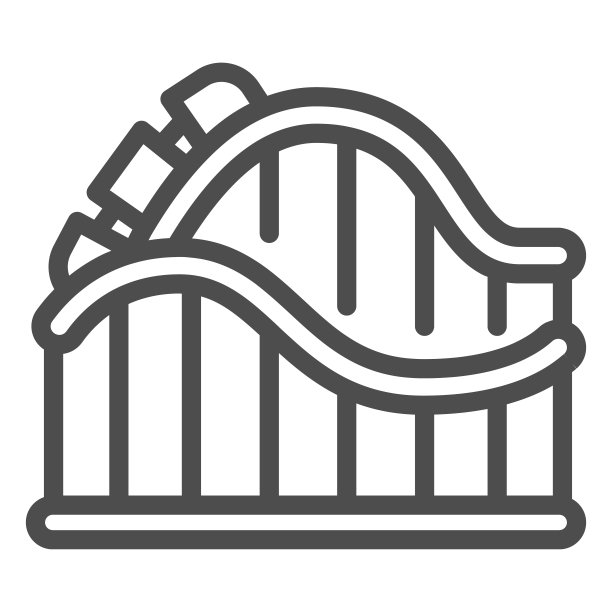 过山车乘坐线图标，游乐园概念，游乐园标志上的白色背景，在轮廓风格的移动概念和网页设计过山车图标。矢量图形。图片下载