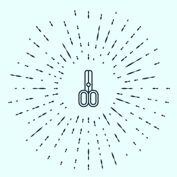 黑色线剪刀发型师图标孤立在灰色背景。发型师、时尚沙龙和理发标志。理发店的标志。抽象的圆随机点。矢量图图片下载